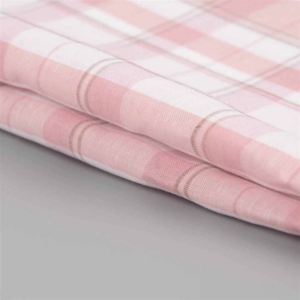 Sakura Pink Plaid Linen Fabric factory